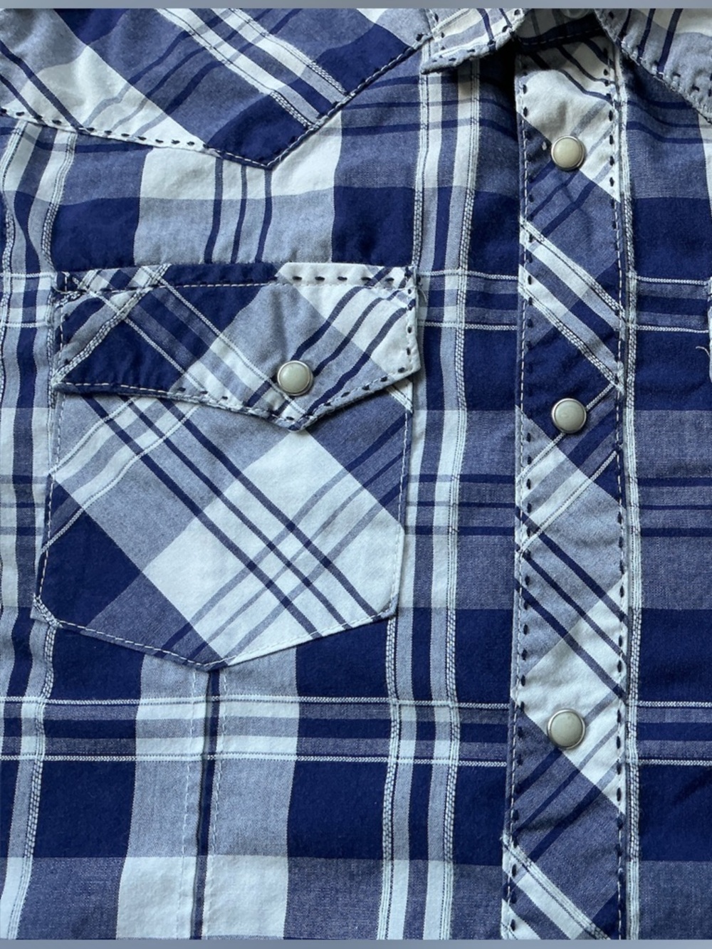 Wrangler Blue Plaid Pearl Snap Shirt Boys Large (10-12) - Picture 4 of 5